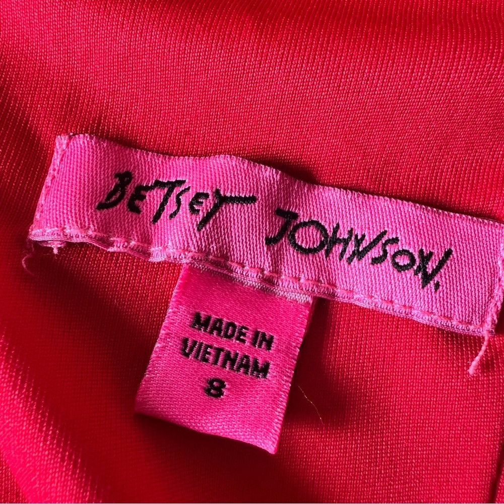 Betsey Johnson Size 8 Red Mini Dress Cocktail Faux Wrap Twist Slit - Picture 4 of 8